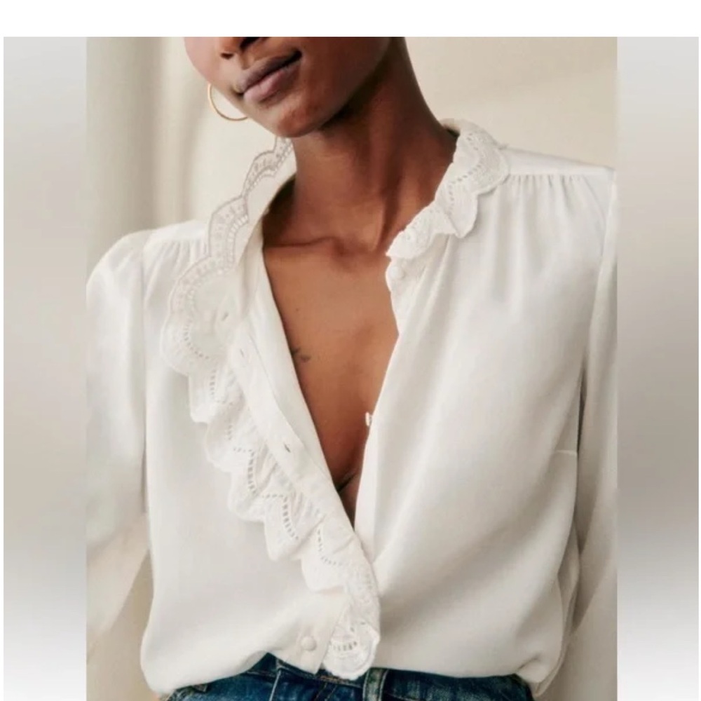 Sézane Chlo Silk Blouse Ecru. - Size 38